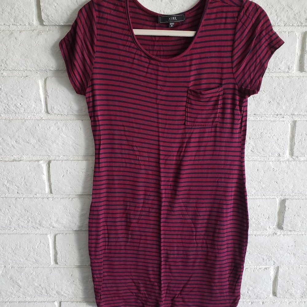 Burgundy Striped Knit Casual Dress Sz M
